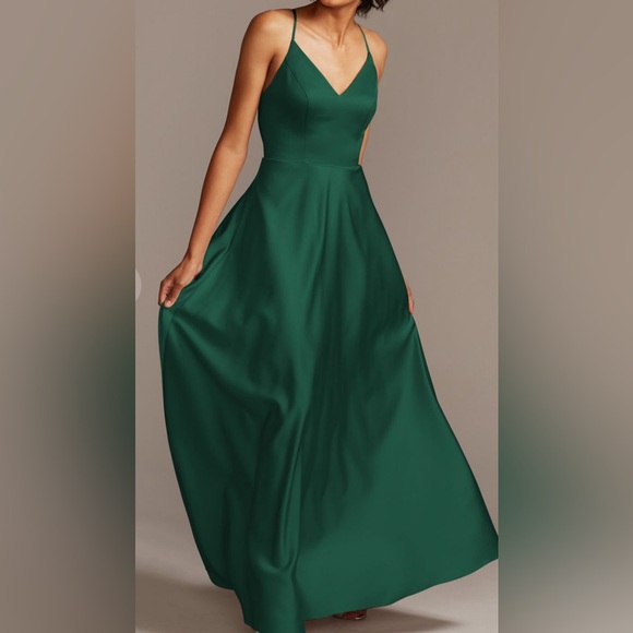 Green Satin Prom Dress - Picture 1 of 3